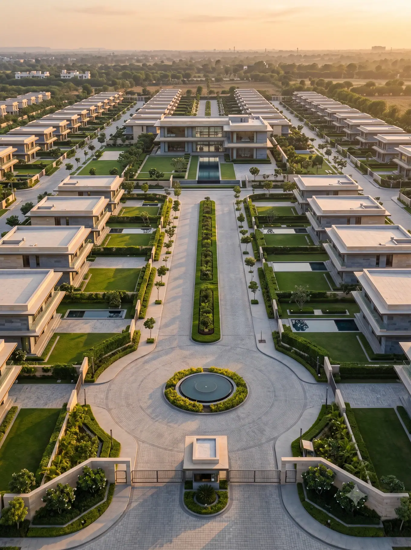 Concept visualisation: Aerial view of a master-planned villa estate