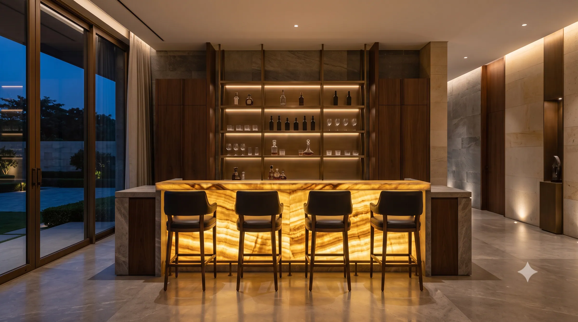 Concept visualisation: A lower-level bar with a backlit stone counter